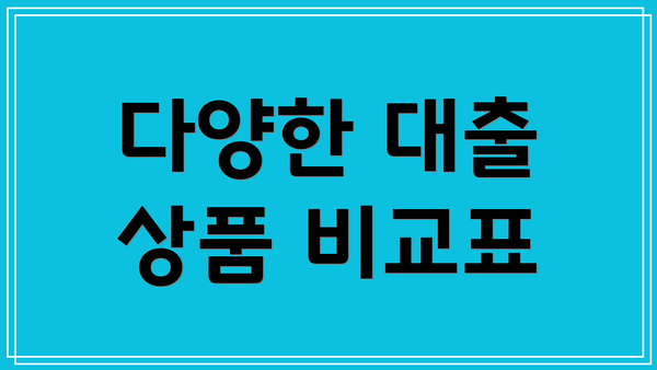 다양한 대출 상품 비교표