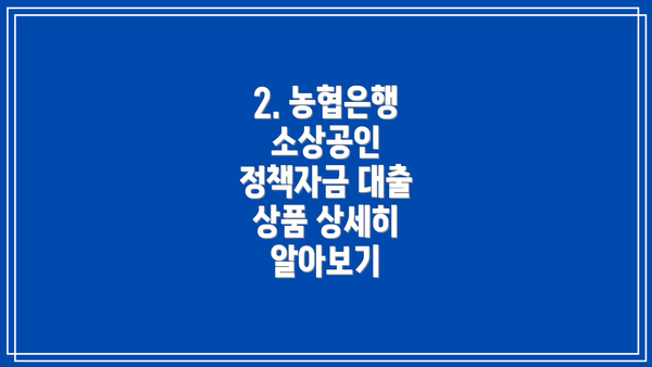 2. 농협은행 소상공인 정책자금 대출 상품 상세히 알아보기