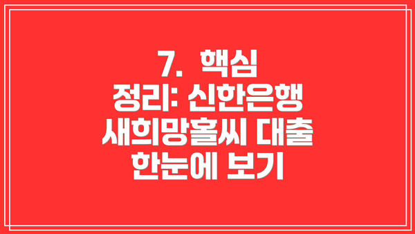 7.  핵심 정리: 신한은행 새희망홀씨 대출 한눈에 보기