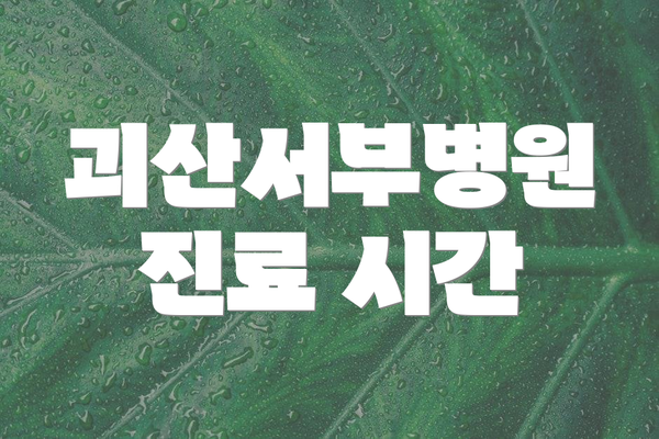 괴산서부병원 진료 시간