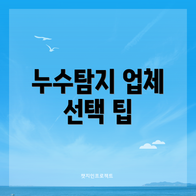 누수탐지 업체 선택 팁