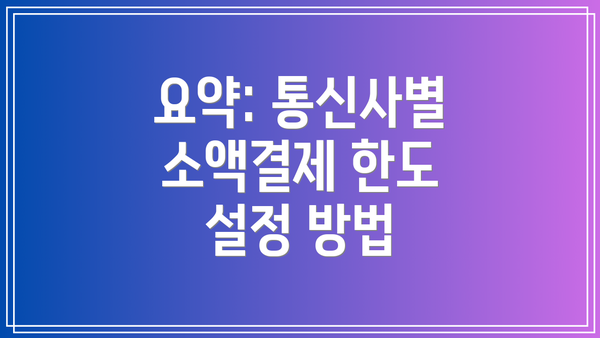 요약: 통신사별 소액결제 한도 설정 방법