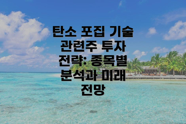 탄소 포집 기술 관련주 투자 전략: 종목별 분석과 미래 전망