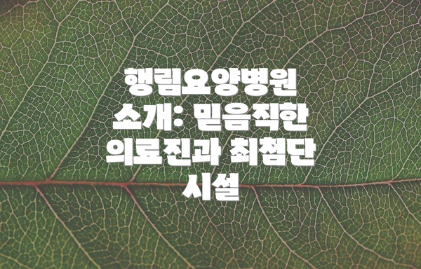 행림요양병원 소개: 믿음직한 의료진과 최첨단 시설