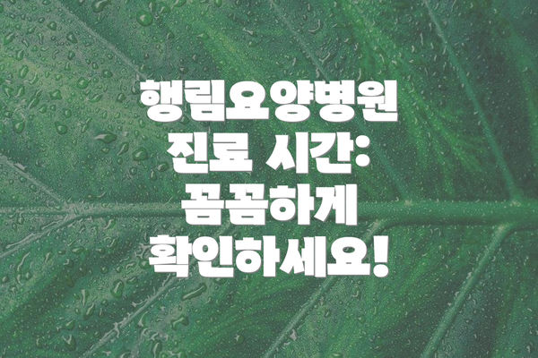 행림요양병원 진료 시간: 꼼꼼하게 확인하세요!