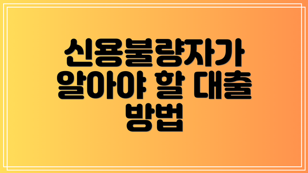 신용불량자가 알아야 할 대출 방법