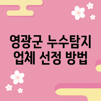 영광군 누수탐지 업체 선정 방법